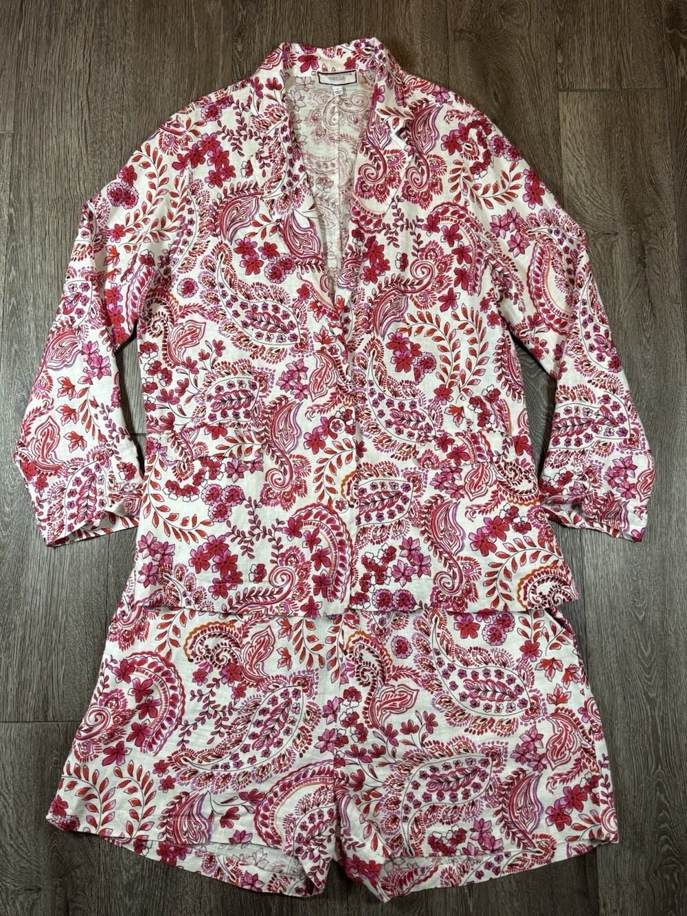 Johnny Was Workshop Size L Lillet Linen Blazer Shorts Matching Set Paisley